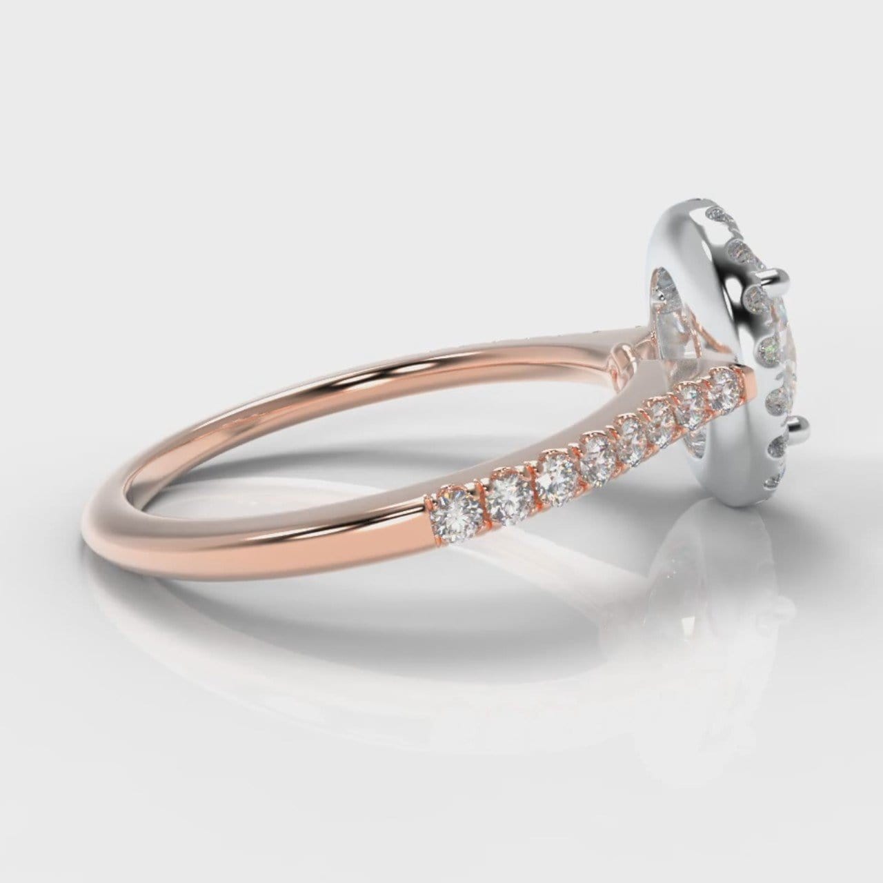 Petite Micropavé Oval Diamond Halo Engagement Ring - Two Tone Rose Gold