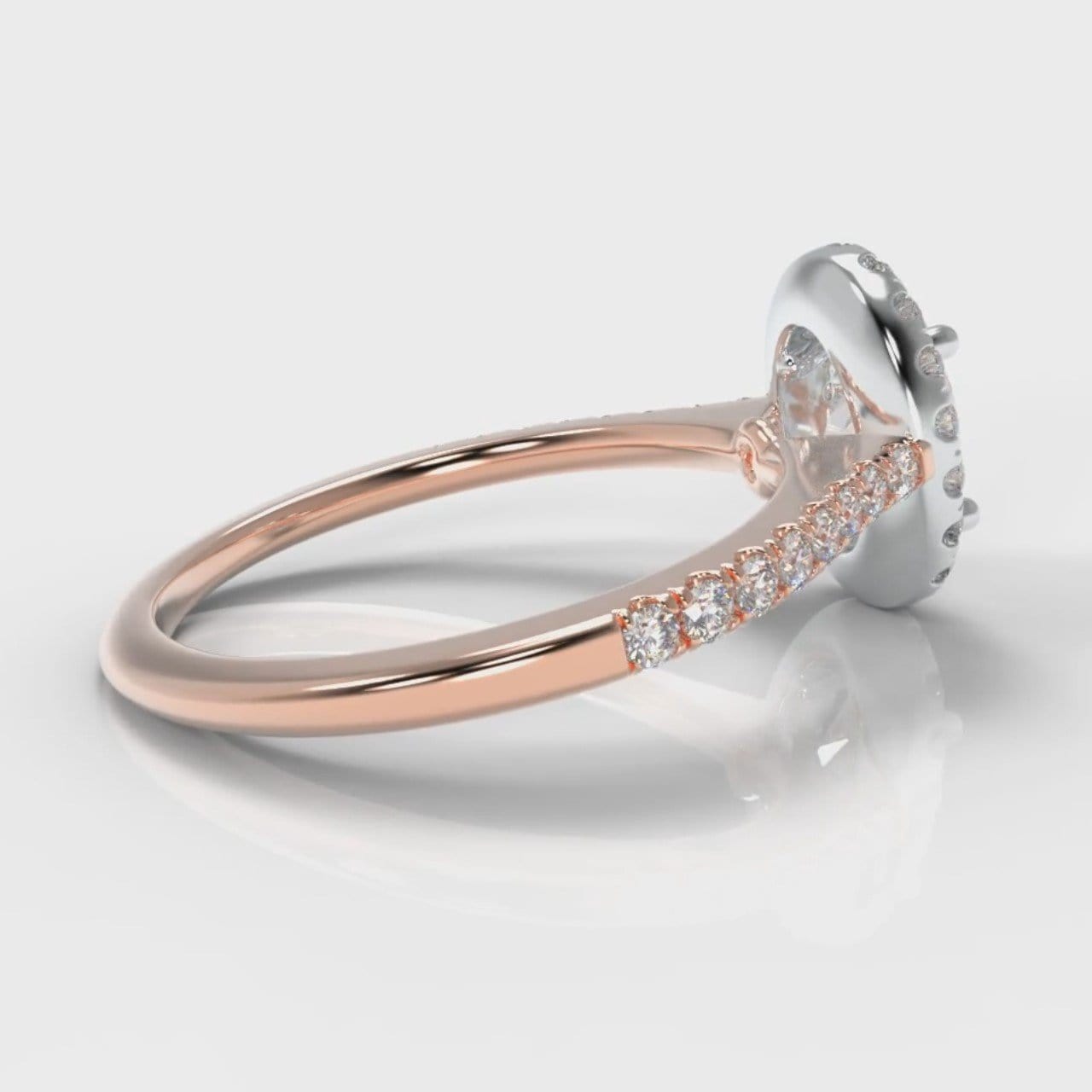 Petite Micropavé Oval Diamond Halo Engagement Ring - Two Tone Rose Gold