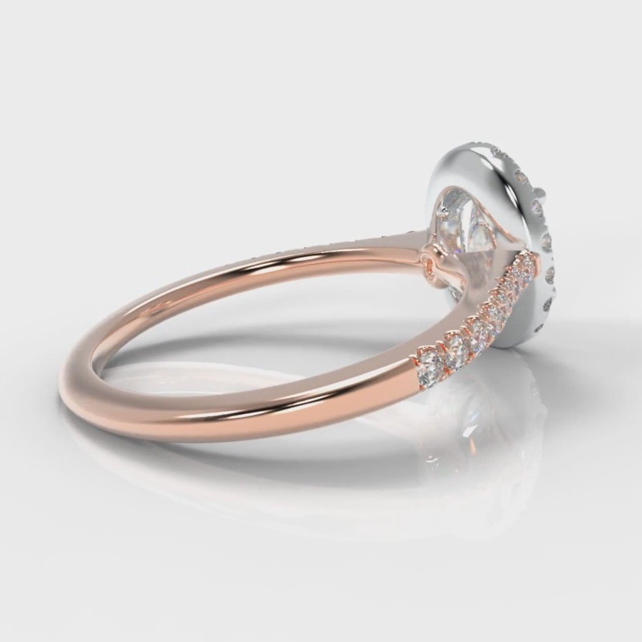 Petite Micropavé Oval Diamond Halo Engagement Ring - Two Tone Rose Gold