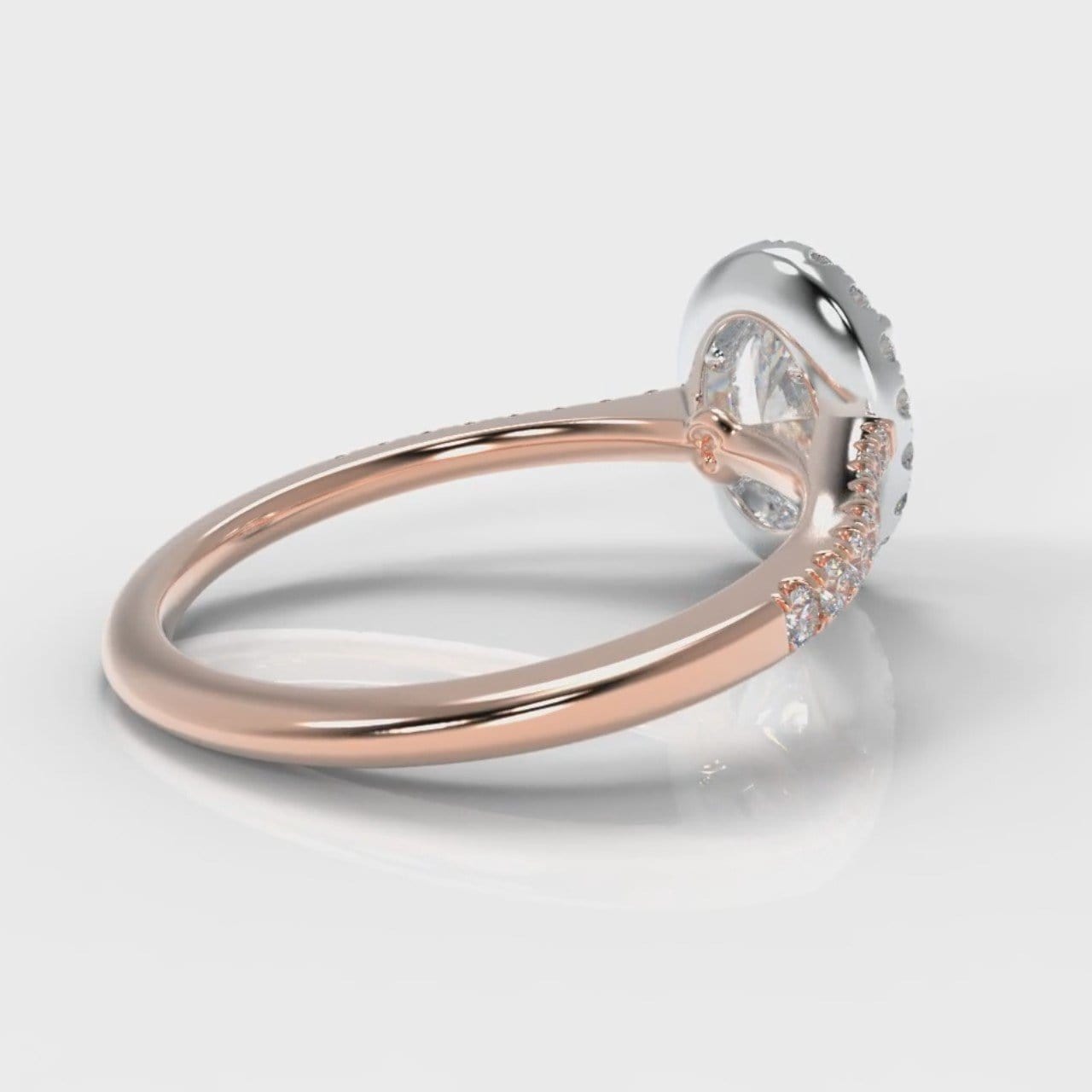 Petite Micropavé Oval Diamond Halo Engagement Ring - Two Tone Rose Gold