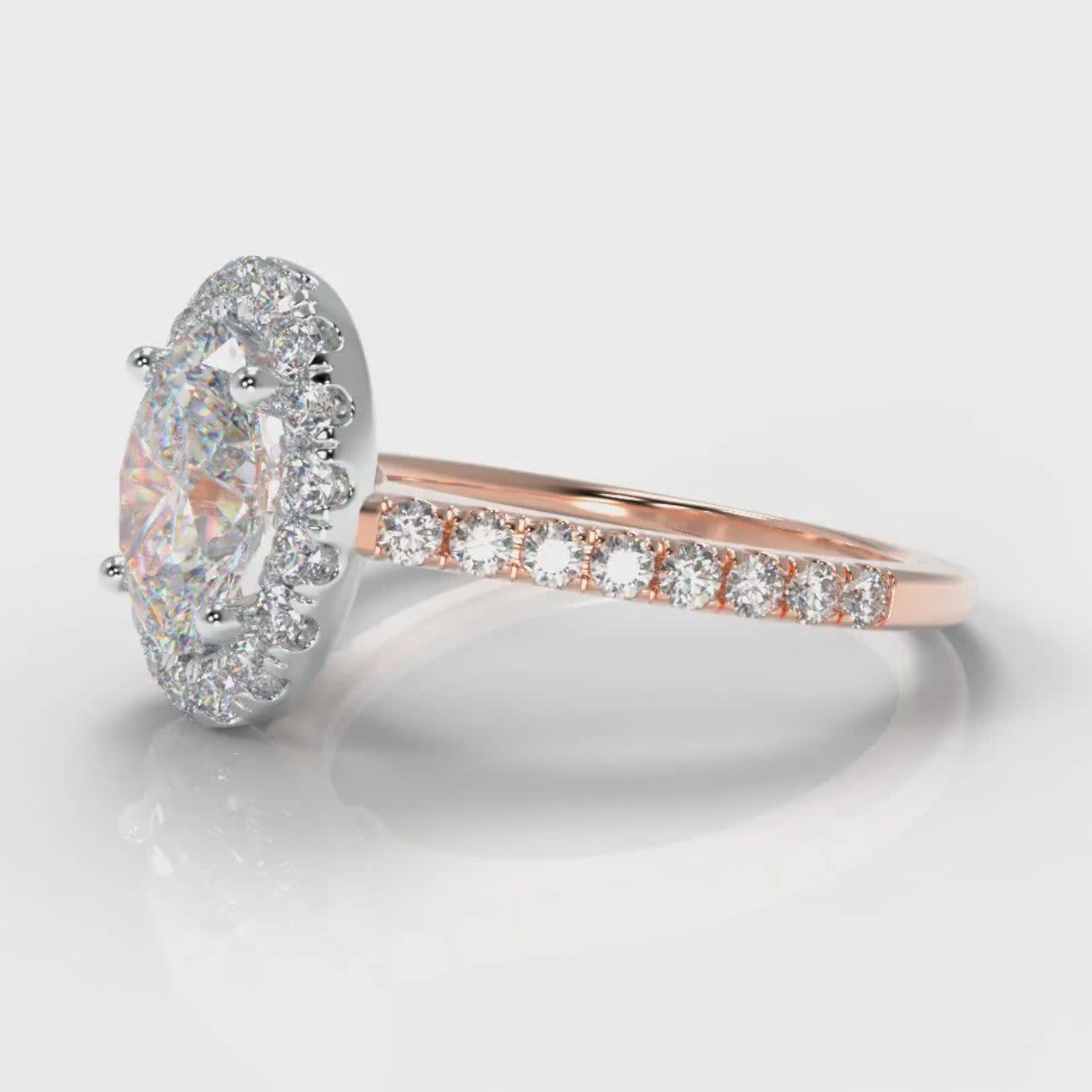 Petite Micropavé Oval Diamond Halo Engagement Ring - Two Tone Rose Gold