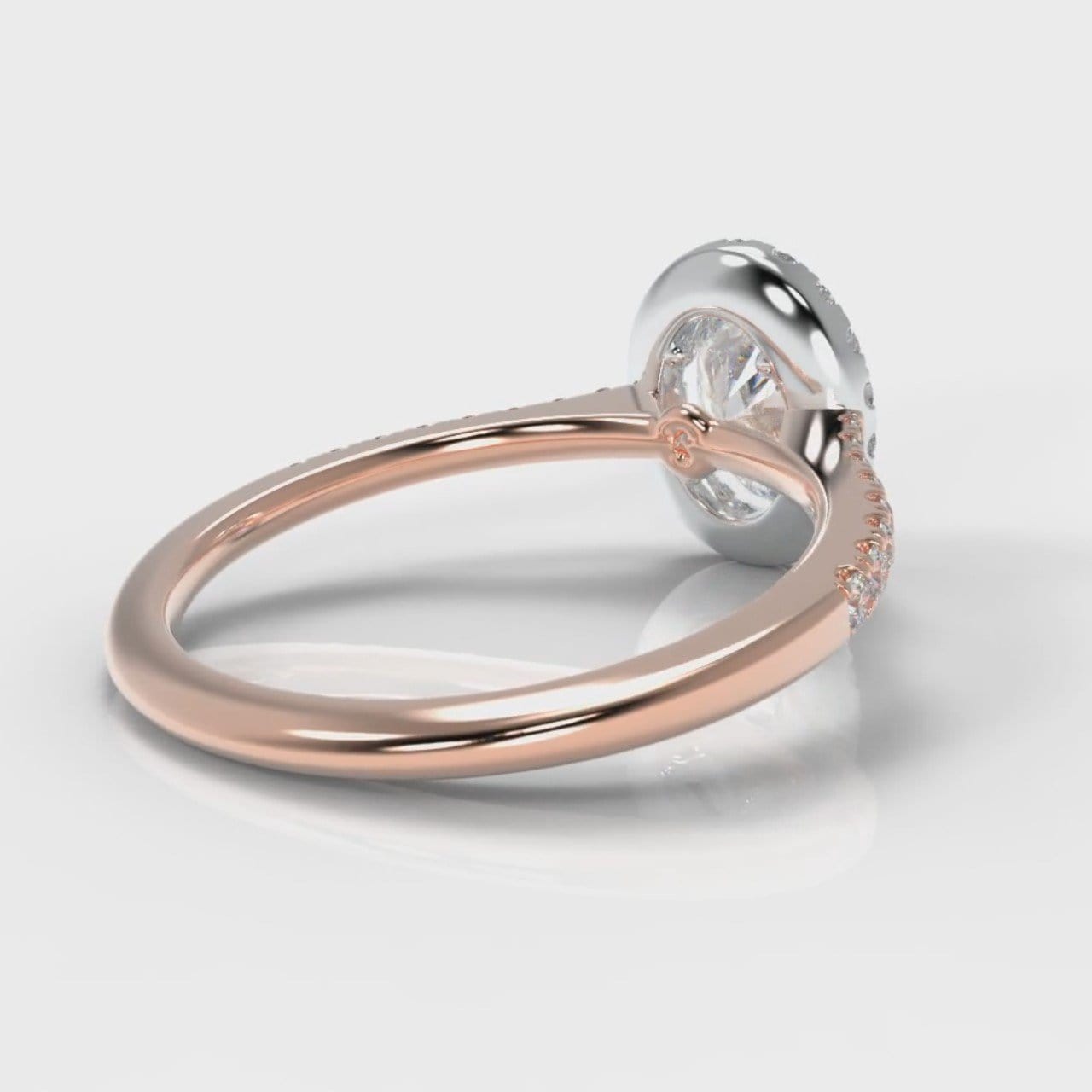 Petite Micropavé Oval Diamond Halo Engagement Ring - Two Tone Rose Gold