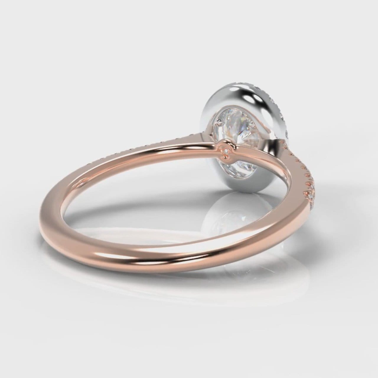 Petite Micropavé Oval Diamond Halo Engagement Ring - Two Tone Rose Gold