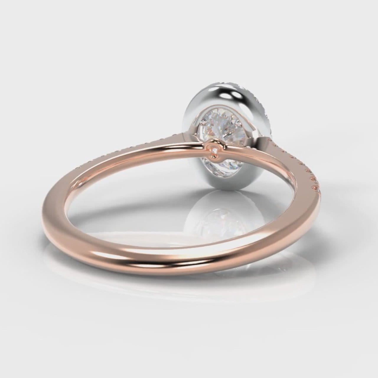 Petite Micropavé Oval Diamond Halo Engagement Ring - Two Tone Rose Gold