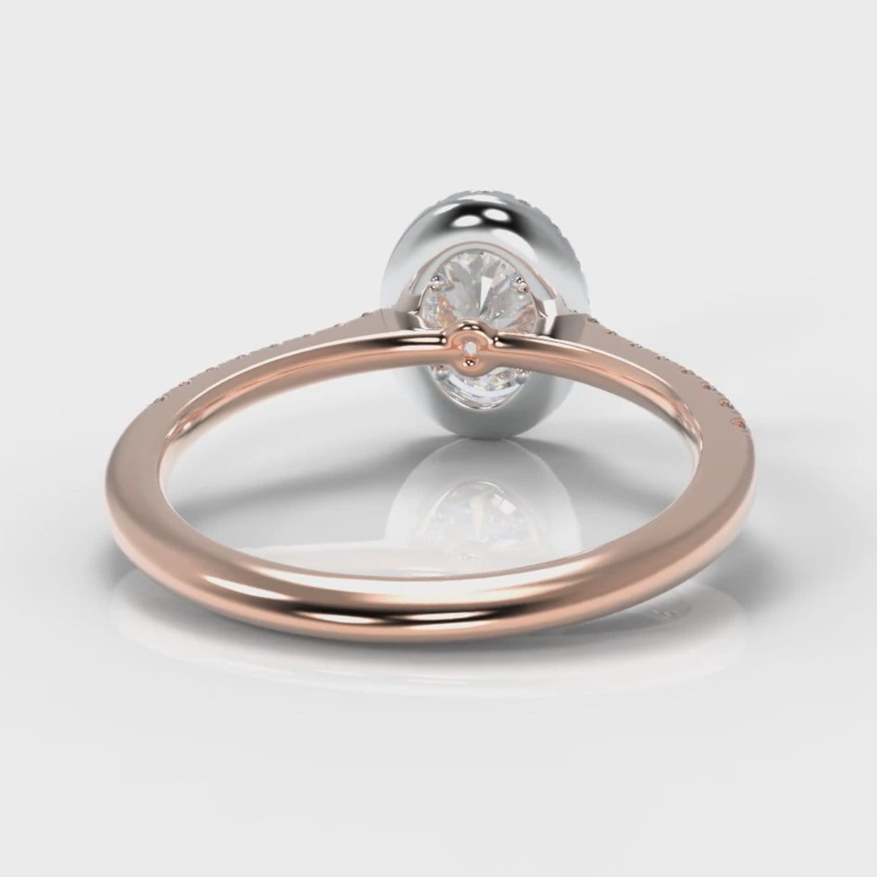 Petite Micropavé Oval Diamond Halo Engagement Ring - Two Tone Rose Gold