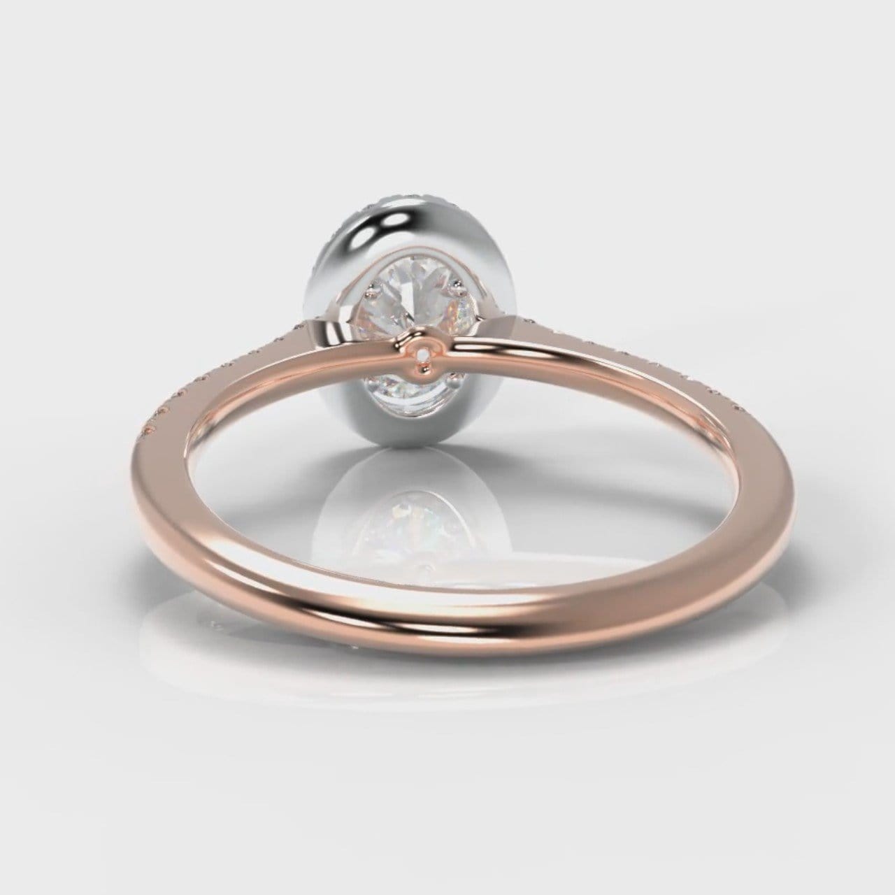 Petite Micropavé Oval Diamond Halo Engagement Ring - Two Tone Rose Gold