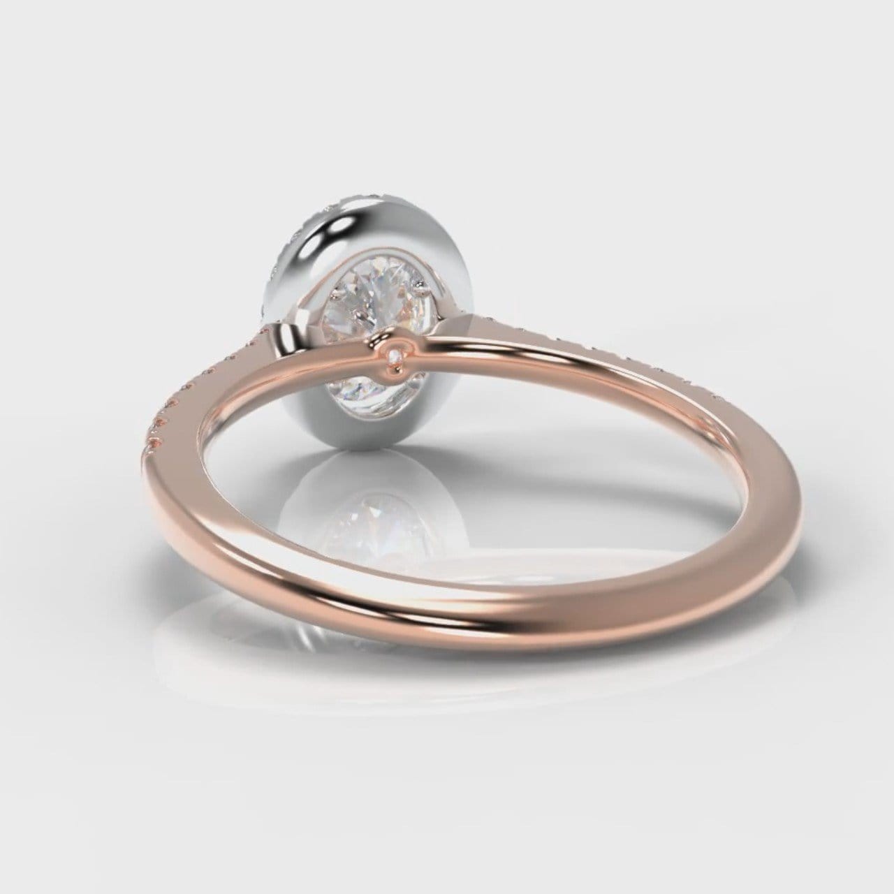 Petite Micropavé Oval Diamond Halo Engagement Ring - Two Tone Rose Gold