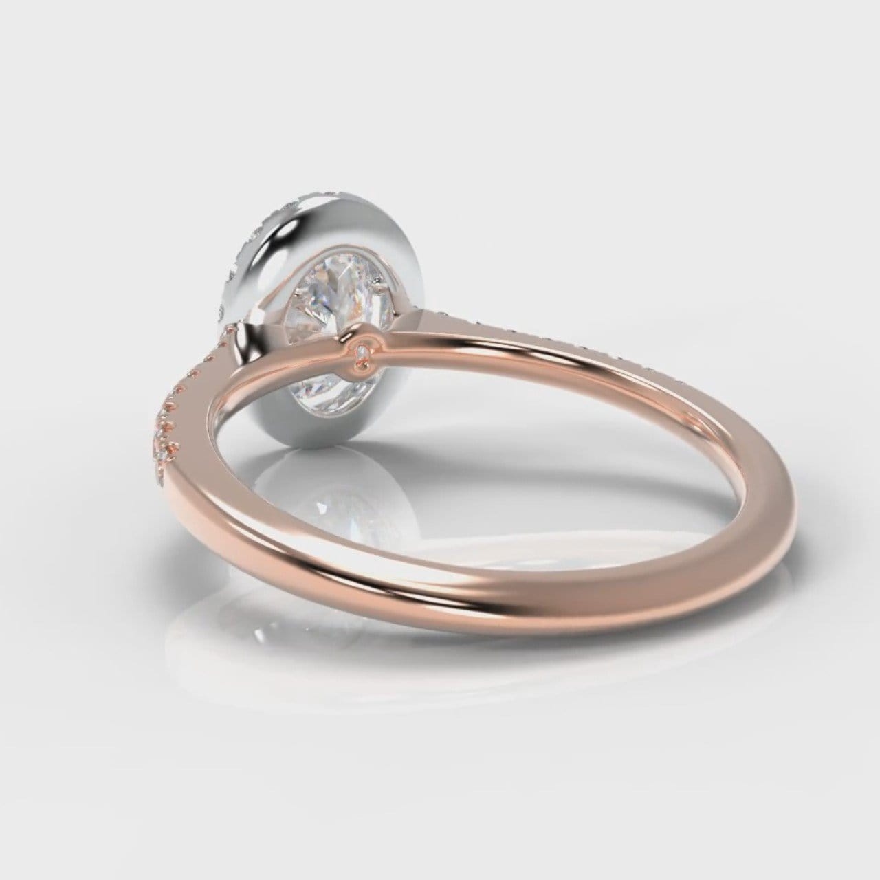 Petite Micropavé Oval Diamond Halo Engagement Ring - Two Tone Rose Gold
