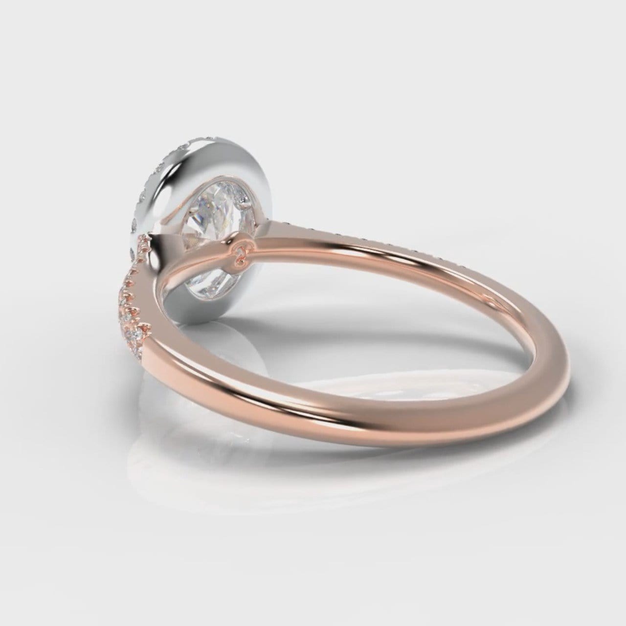Petite Micropavé Oval Diamond Halo Engagement Ring - Two Tone Rose Gold