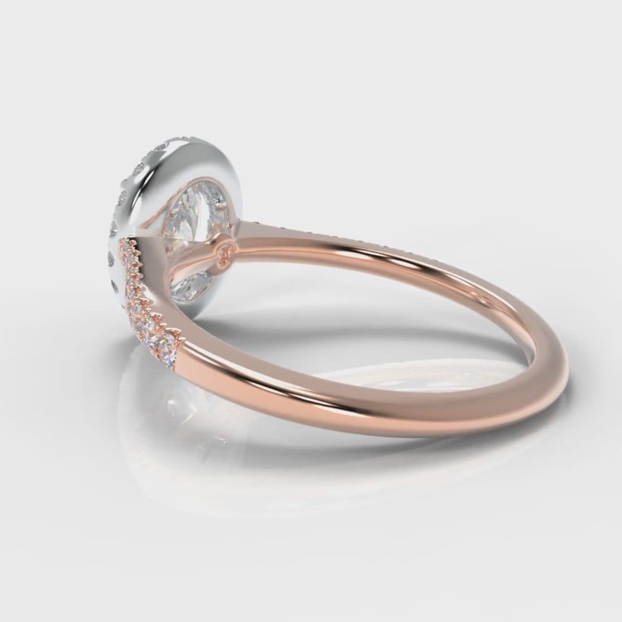 Petite Micropavé Oval Diamond Halo Engagement Ring - Two Tone Rose Gold
