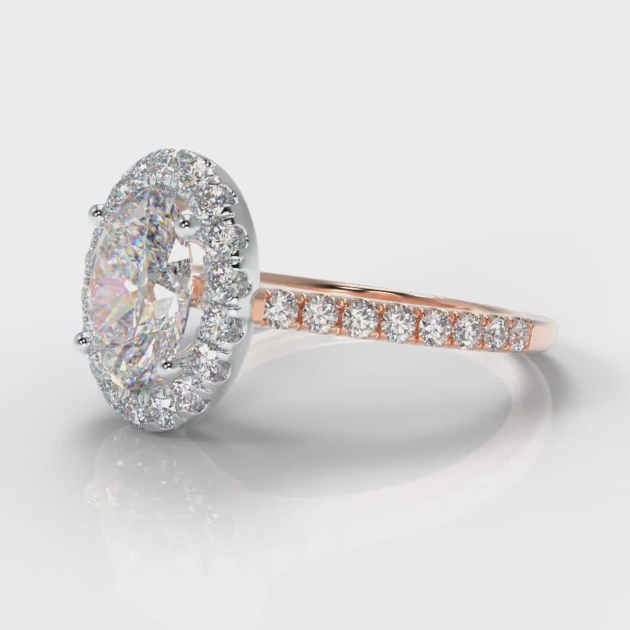 Petite Micropavé Oval Diamond Halo Engagement Ring - Two Tone Rose Gold
