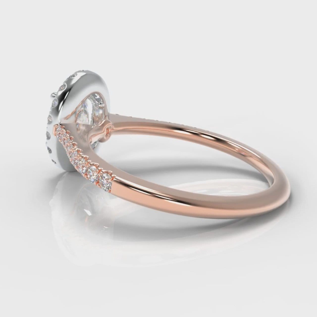 Petite Micropavé Oval Diamond Halo Engagement Ring - Two Tone Rose Gold