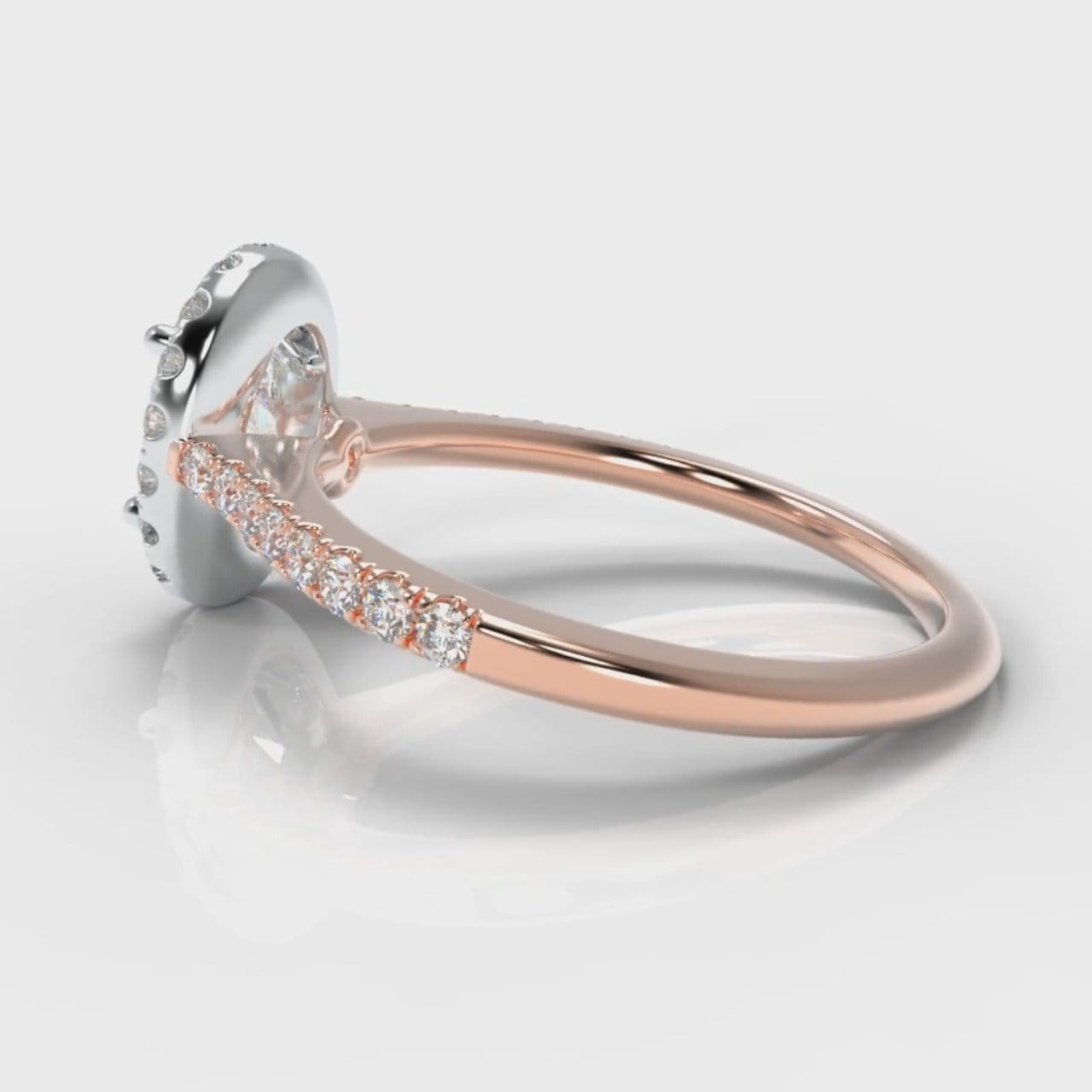 Petite Micropavé Oval Diamond Halo Engagement Ring - Two Tone Rose Gold