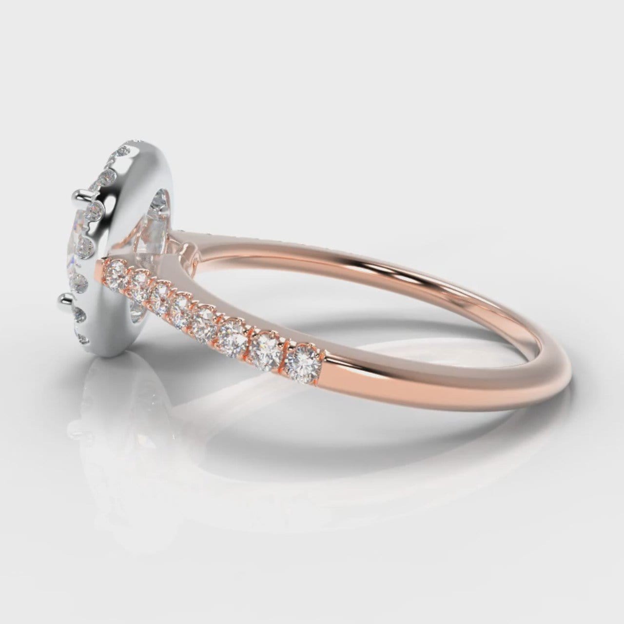 Petite Micropavé Oval Diamond Halo Engagement Ring - Two Tone Rose Gold
