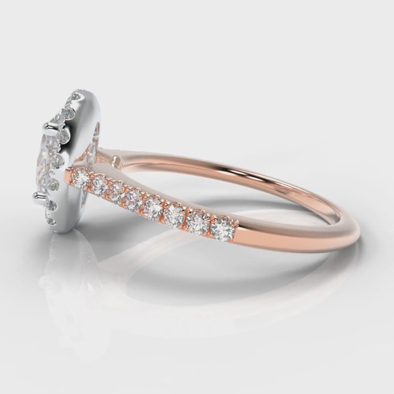 Petite Micropavé Oval Diamond Halo Engagement Ring - Two Tone Rose Gold