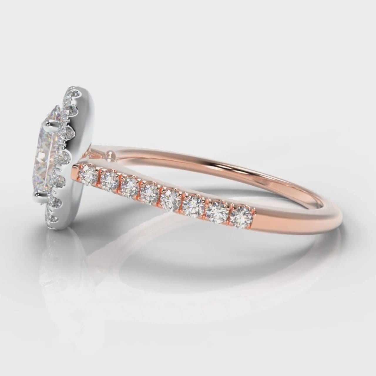 Petite Micropavé Oval Diamond Halo Engagement Ring - Two Tone Rose Gold