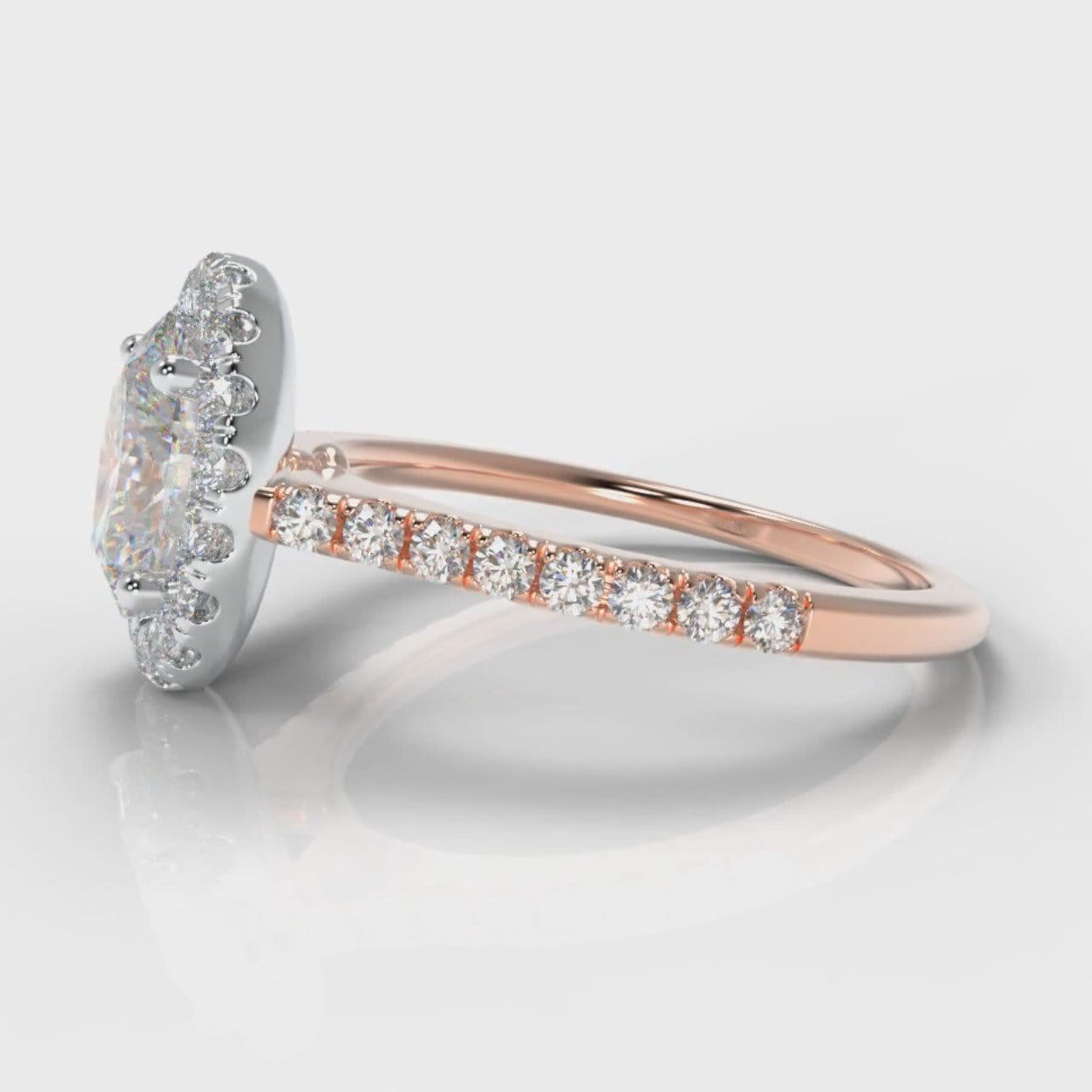 Petite Micropavé Oval Diamond Halo Engagement Ring - Two Tone Rose Gold