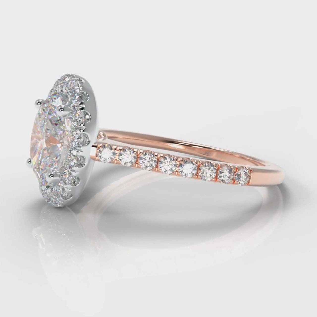 Petite Micropavé Oval Diamond Halo Engagement Ring - Two Tone Rose Gold