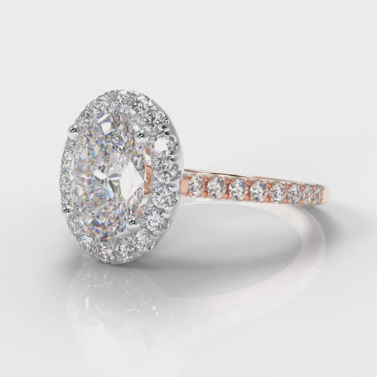 Petite Micropavé Oval Diamond Halo Engagement Ring - Two Tone Rose Gold