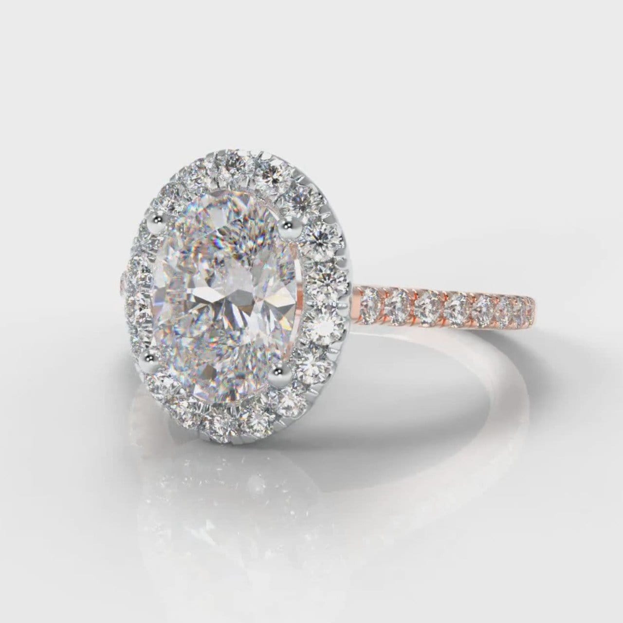 Petite Micropavé Oval Diamond Halo Engagement Ring - Two Tone Rose Gold