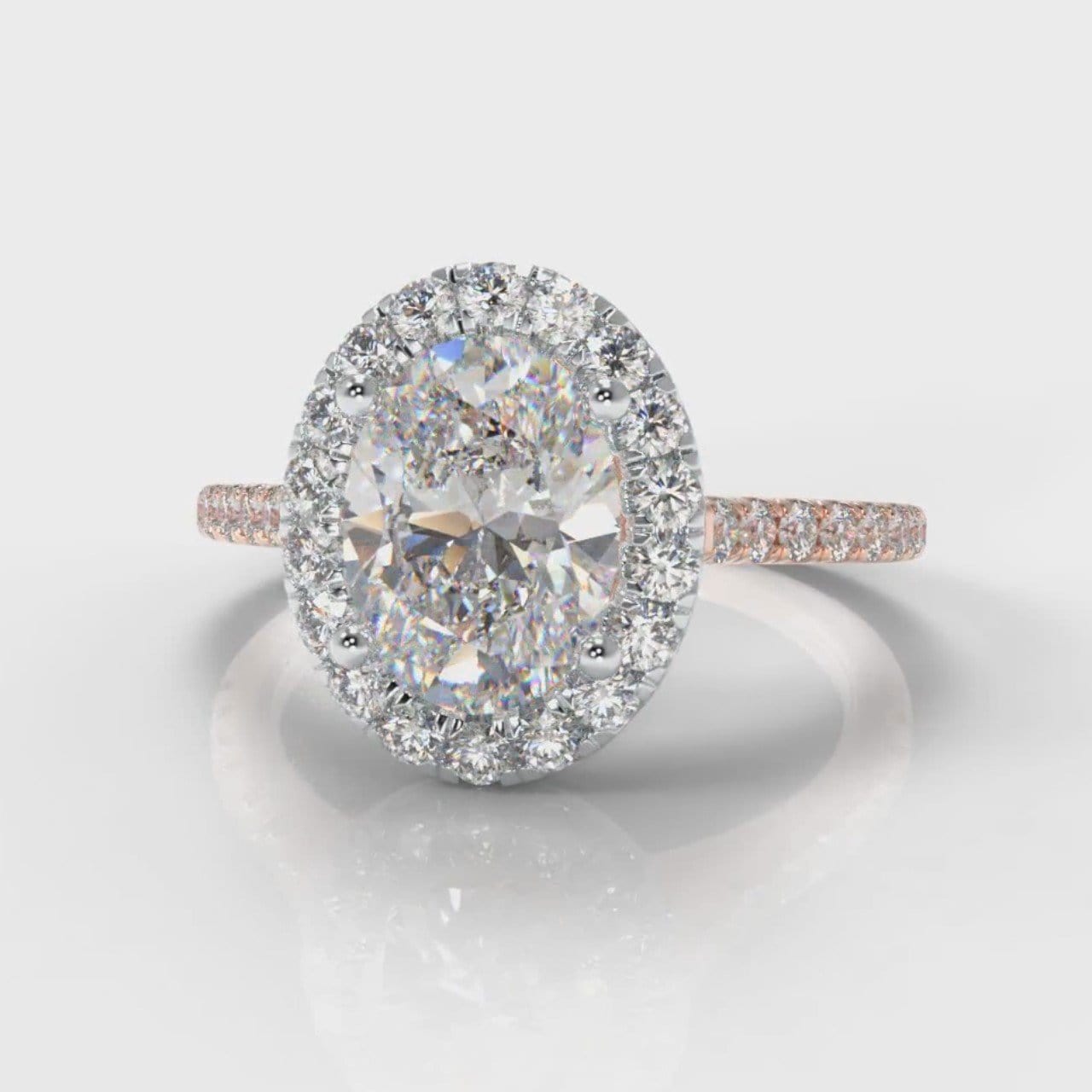 Petite Micropavé Oval Diamond Halo Engagement Ring - Two Tone Rose Gold