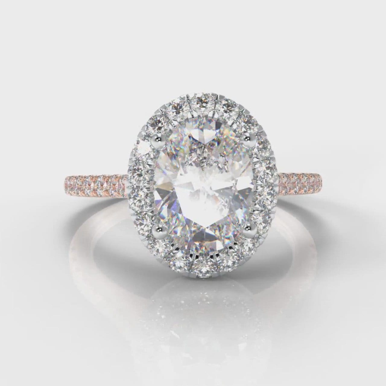 Petite Micropavé Oval Diamond Halo Engagement Ring - Two Tone Rose Gold
