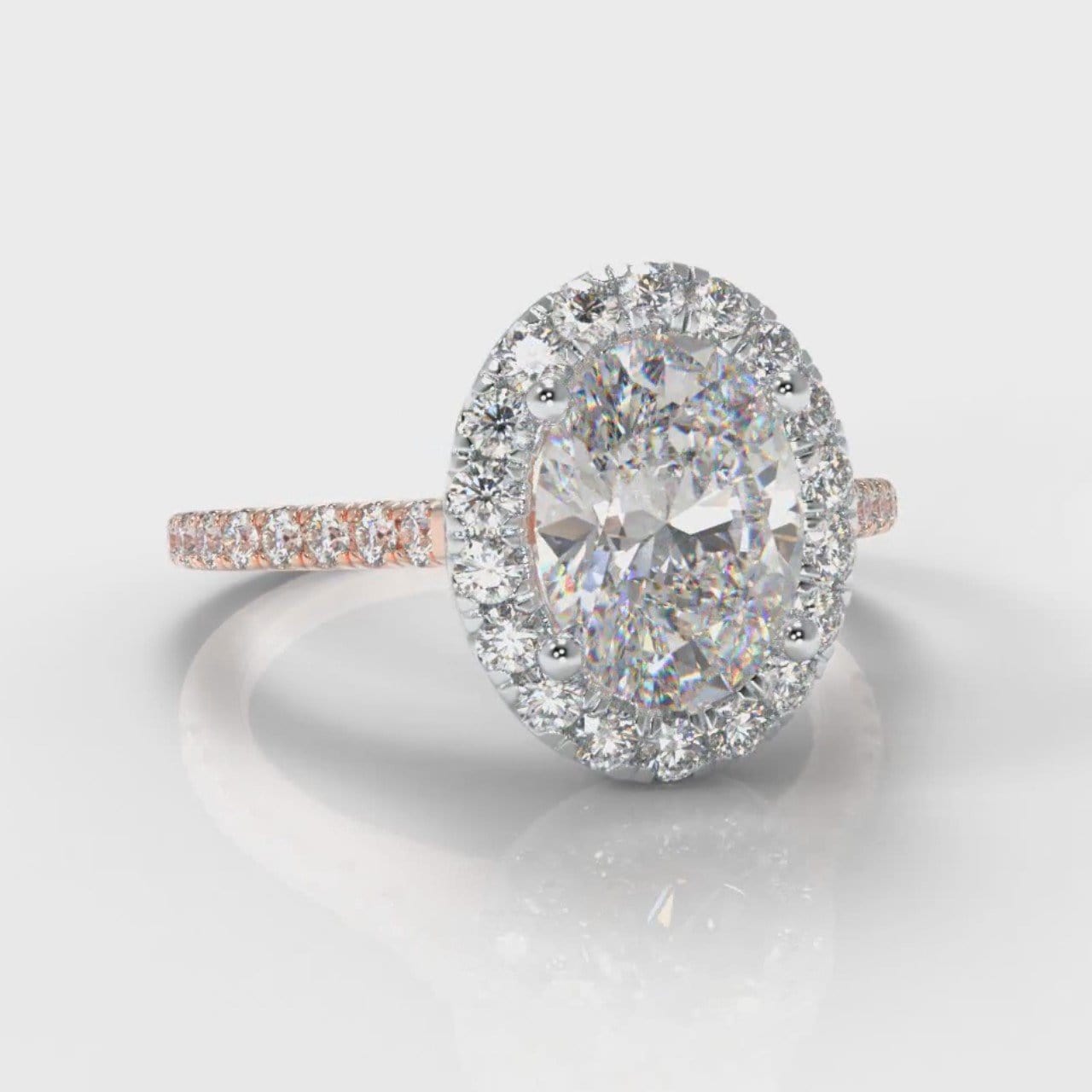 Petite Micropavé Oval Diamond Halo Engagement Ring - Two Tone Rose Gold