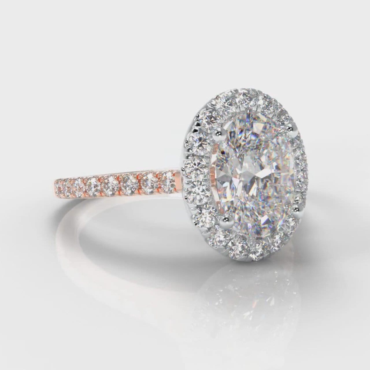 Petite Micropavé Oval Diamond Halo Engagement Ring - Two Tone Rose Gold