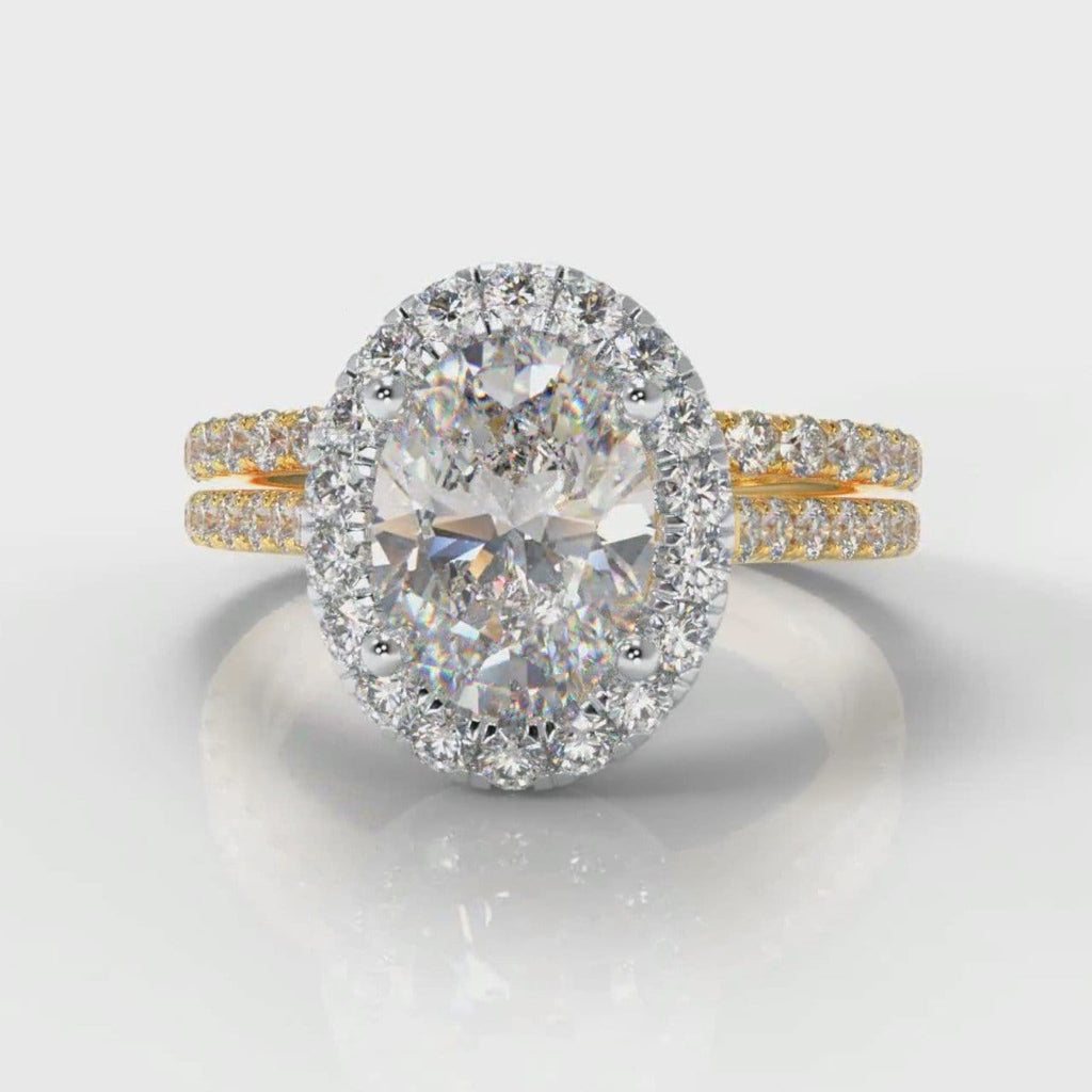Petite Micropavé Oval Diamond Halo Bridal Set - Two Tone Yellow Gold