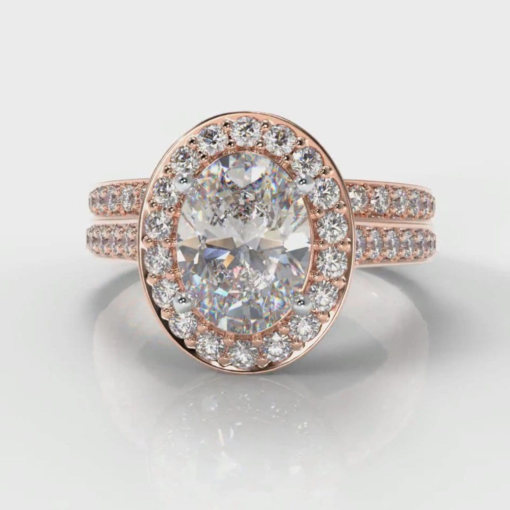 Pavé Oval Diamond Halo Bridal Set - Rose Gold
