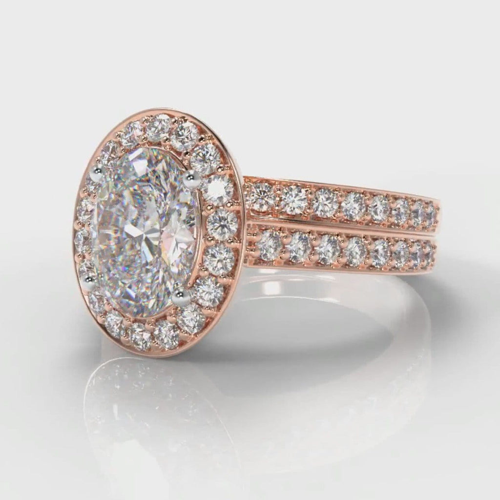 Pavé Oval Diamond Halo Bridal Set - Rose Gold