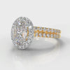 Petite Micropavé Oval Diamond Halo Bridal Set - Two Tone Yellow Gold