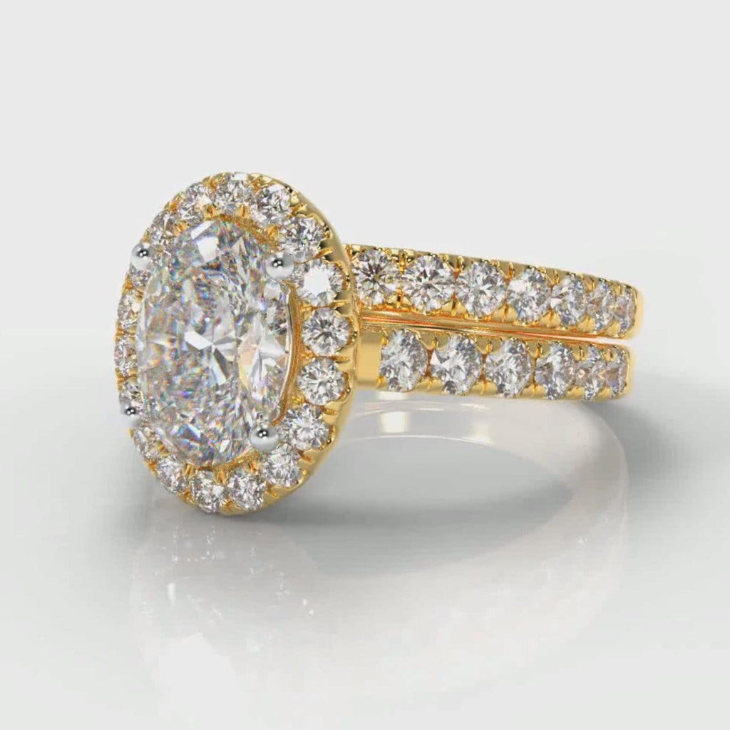 Micropavé Oval Diamond Halo Bridal Set - Yellow Gold