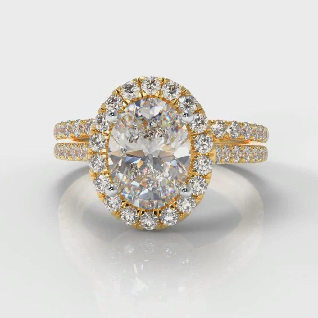 Petite Micropavé Oval Diamond Halo Bridal Set - Yellow Gold