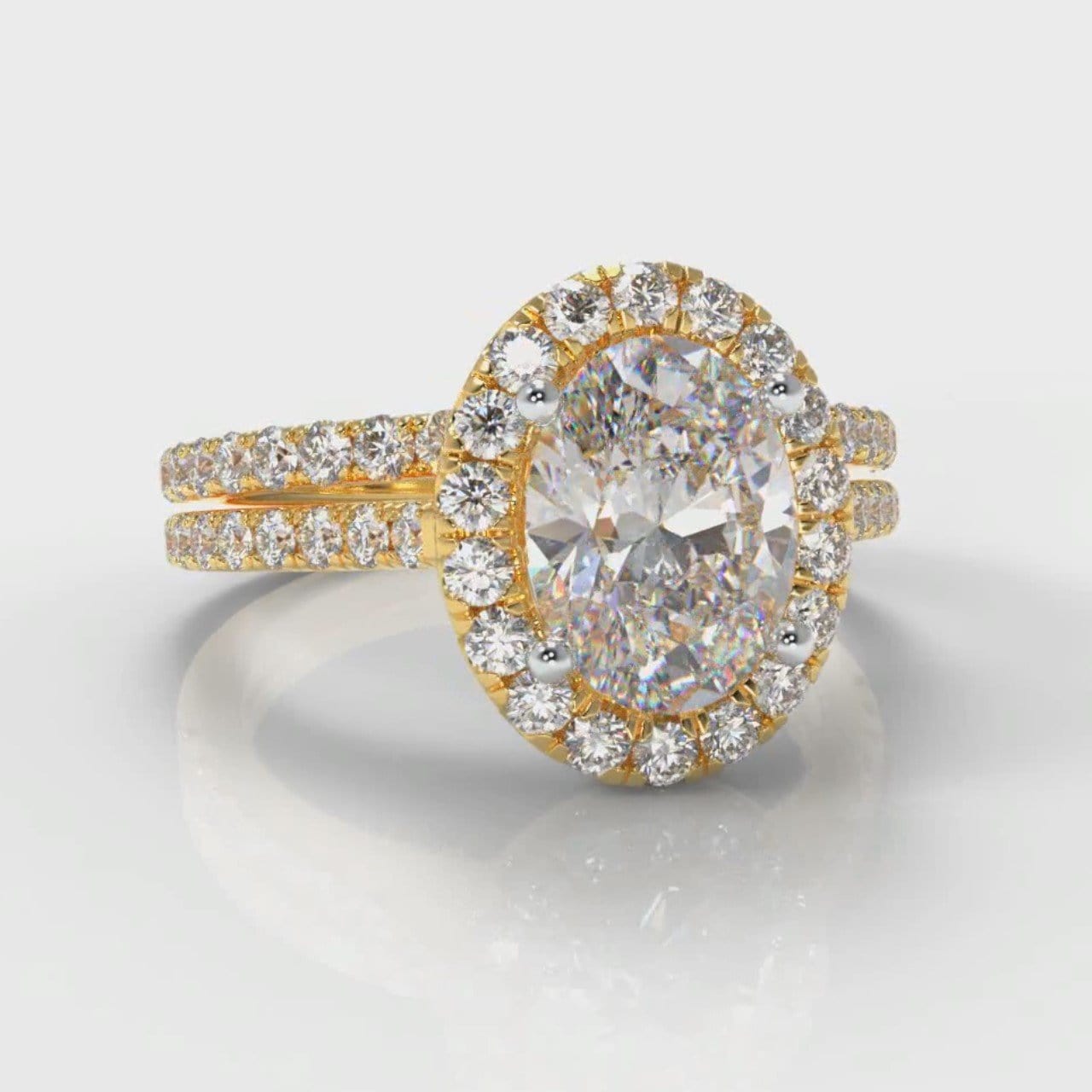 Petite Micropavé Oval Diamond Halo Bridal Set - Yellow Gold