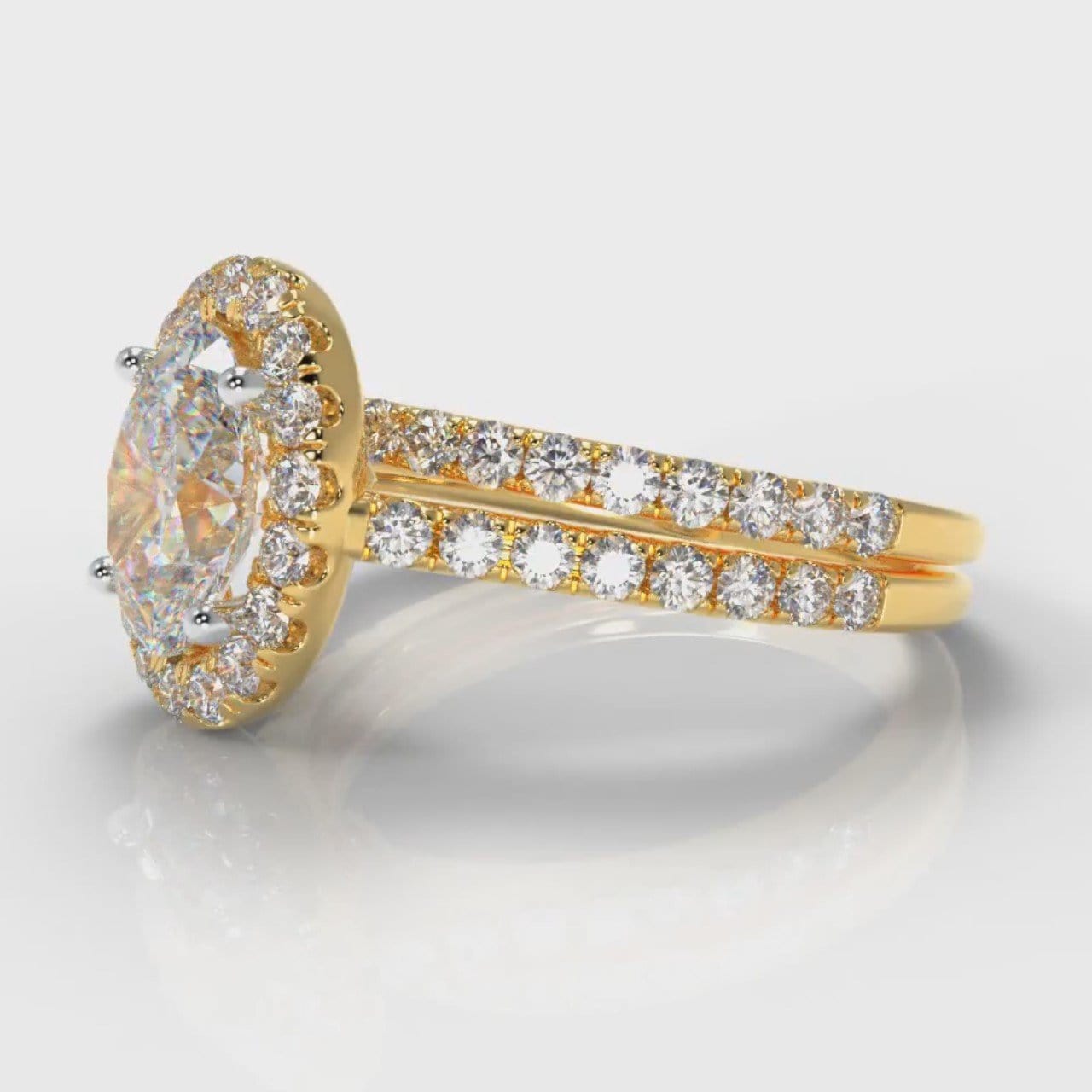 Petite Micropavé Oval Diamond Halo Bridal Set - Yellow Gold