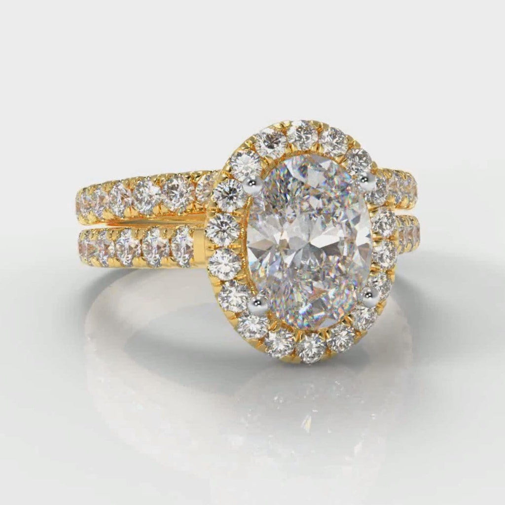 Micropavé Oval Diamond Halo Bridal Set - Yellow Gold