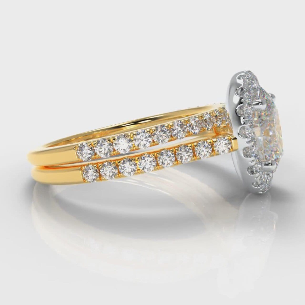 Petite Micropavé Oval Diamond Halo Bridal Set - Two Tone Yellow Gold
