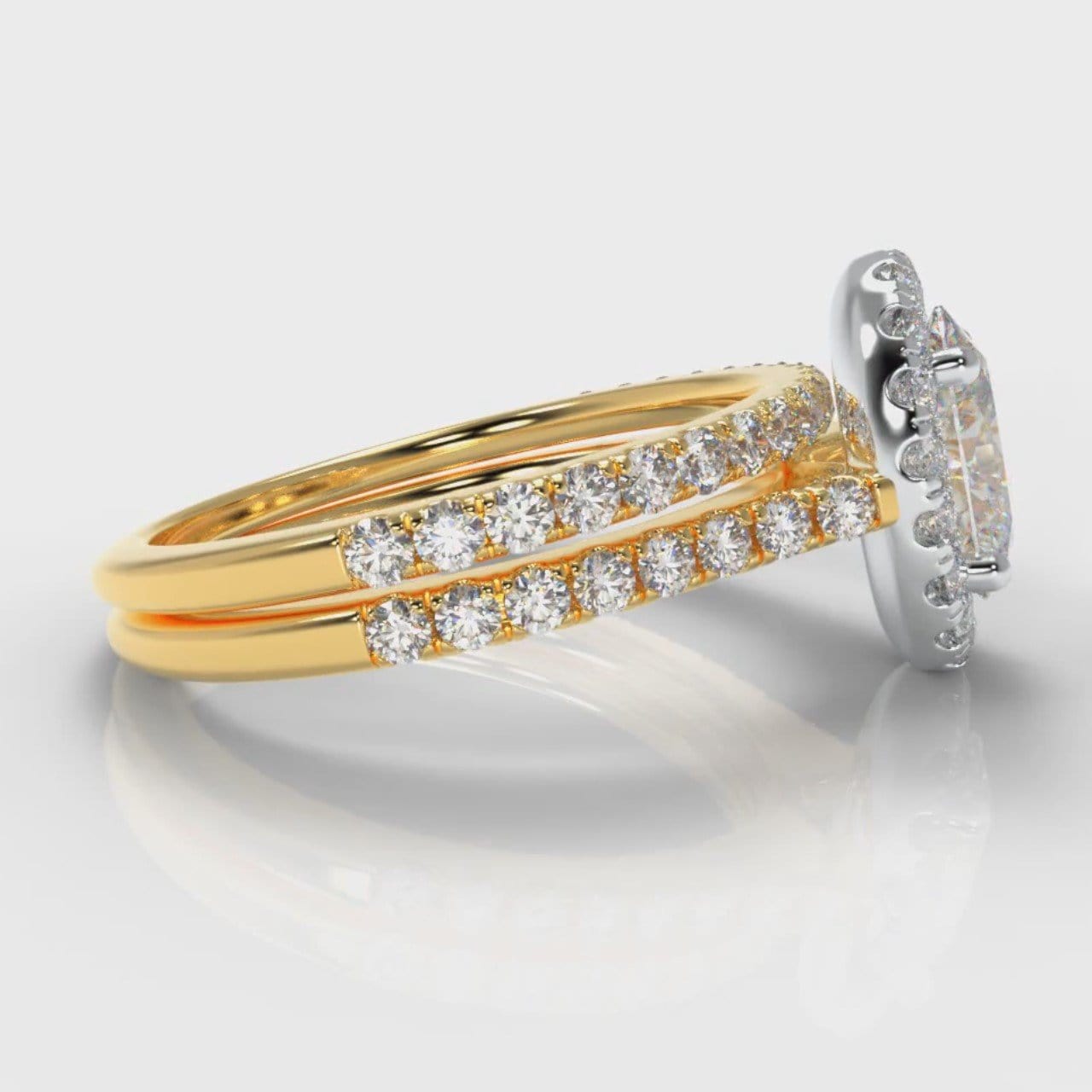 Petite Micropavé Oval Diamond Halo Bridal Set - Two Tone Yellow Gold