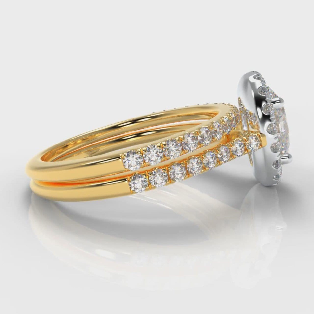 Petite Micropavé Oval Diamond Halo Bridal Set - Two Tone Yellow Gold