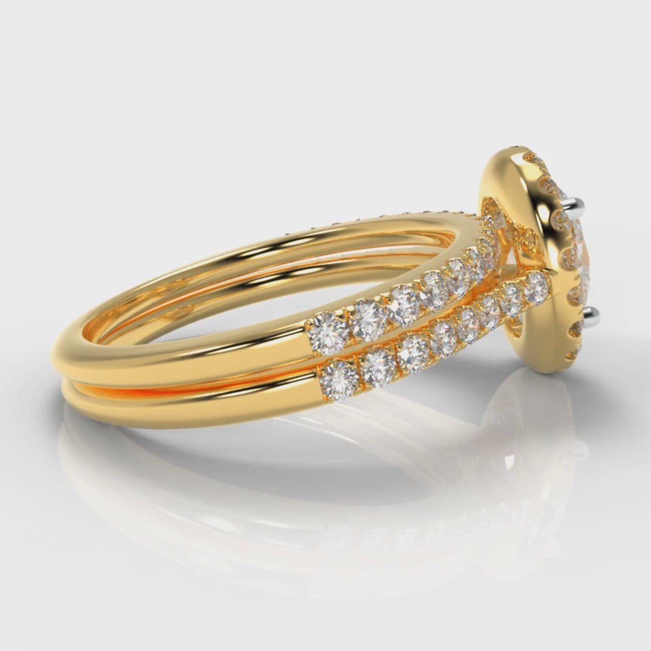 Petite Micropavé Oval Diamond Halo Bridal Set - Yellow Gold