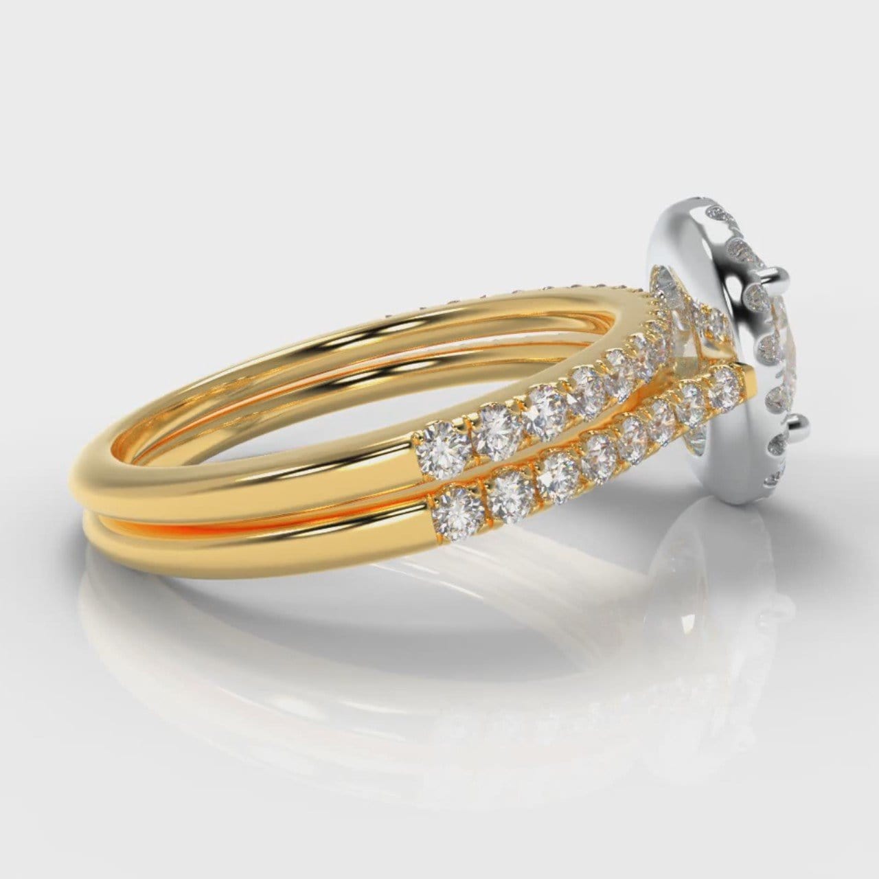 Petite Micropavé Oval Diamond Halo Bridal Set - Two Tone Yellow Gold