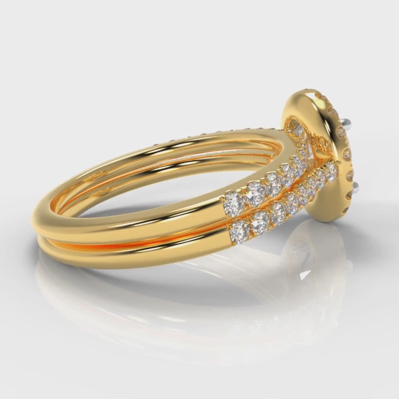 Petite Micropavé Oval Diamond Halo Bridal Set - Yellow Gold