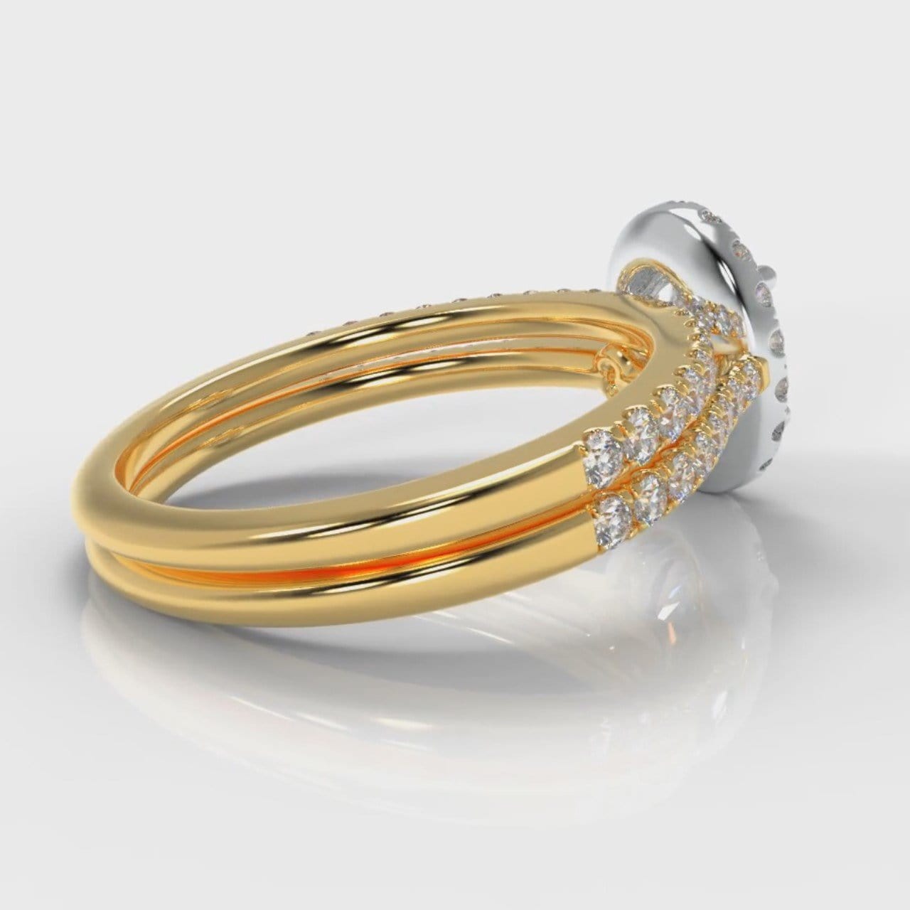Petite Micropavé Oval Diamond Halo Bridal Set - Two Tone Yellow Gold