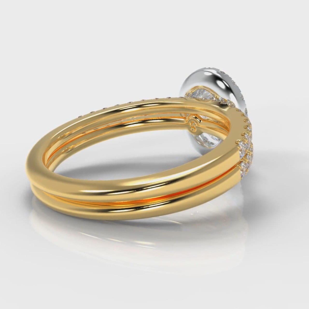 Petite Micropavé Oval Diamond Halo Bridal Set - Two Tone Yellow Gold