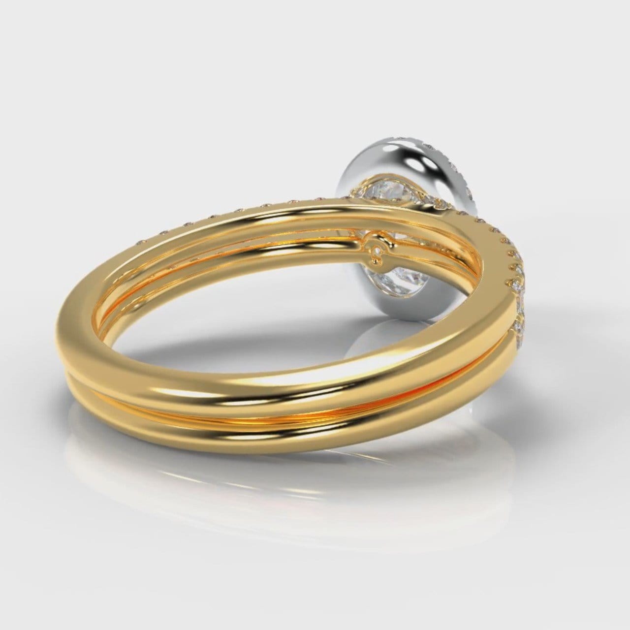 Petite Micropavé Oval Diamond Halo Bridal Set - Two Tone Yellow Gold