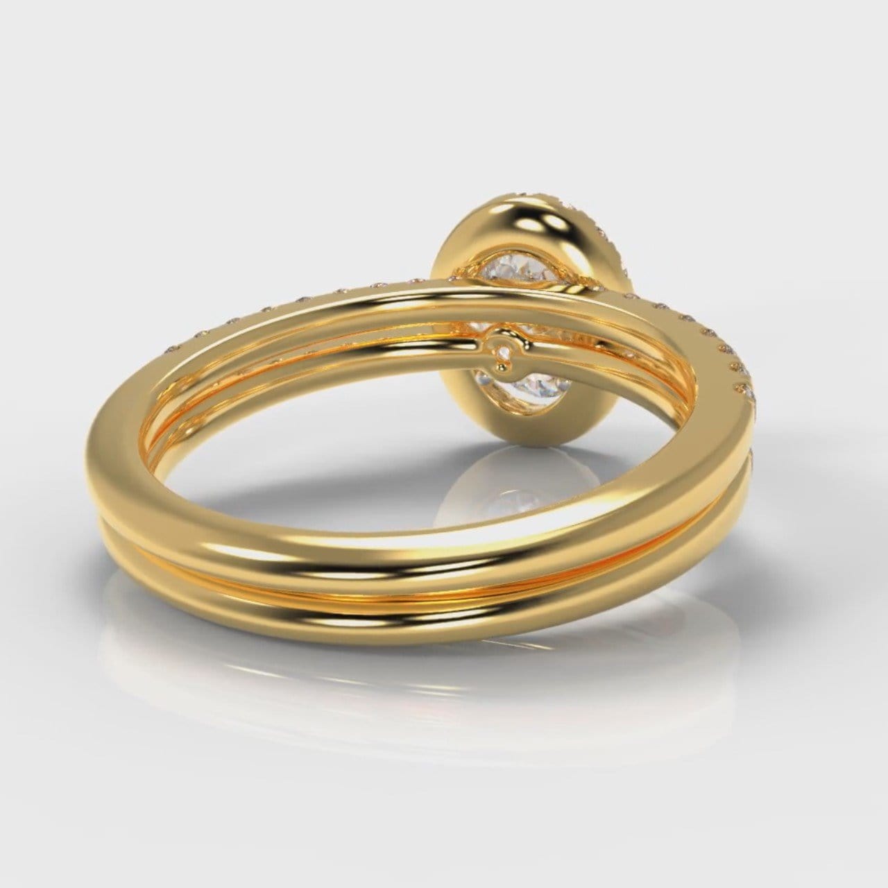 Petite Micropavé Oval Diamond Halo Bridal Set - Yellow Gold