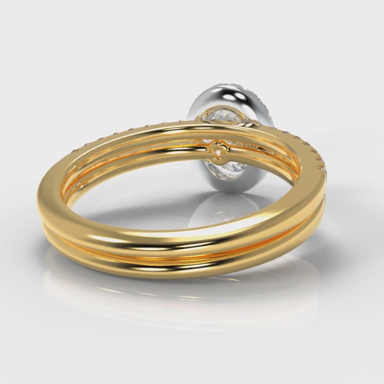Petite Micropavé Oval Diamond Halo Bridal Set - Two Tone Yellow Gold