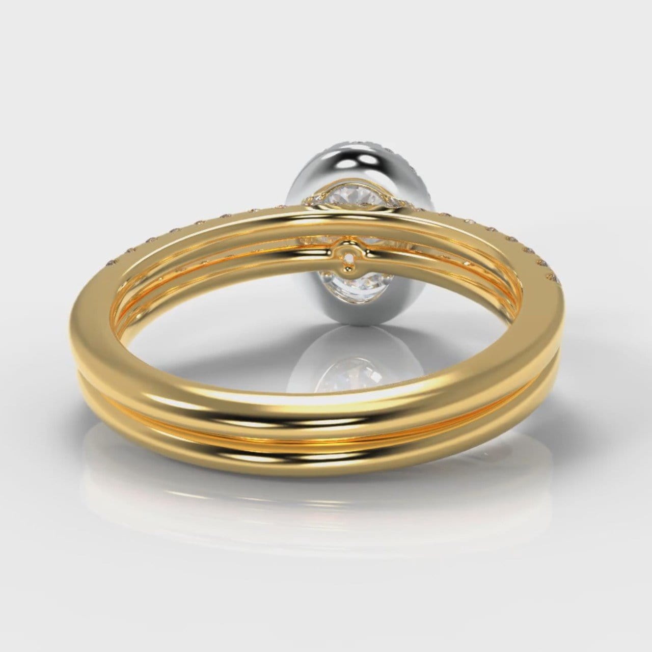Petite Micropavé Oval Diamond Halo Bridal Set - Two Tone Yellow Gold