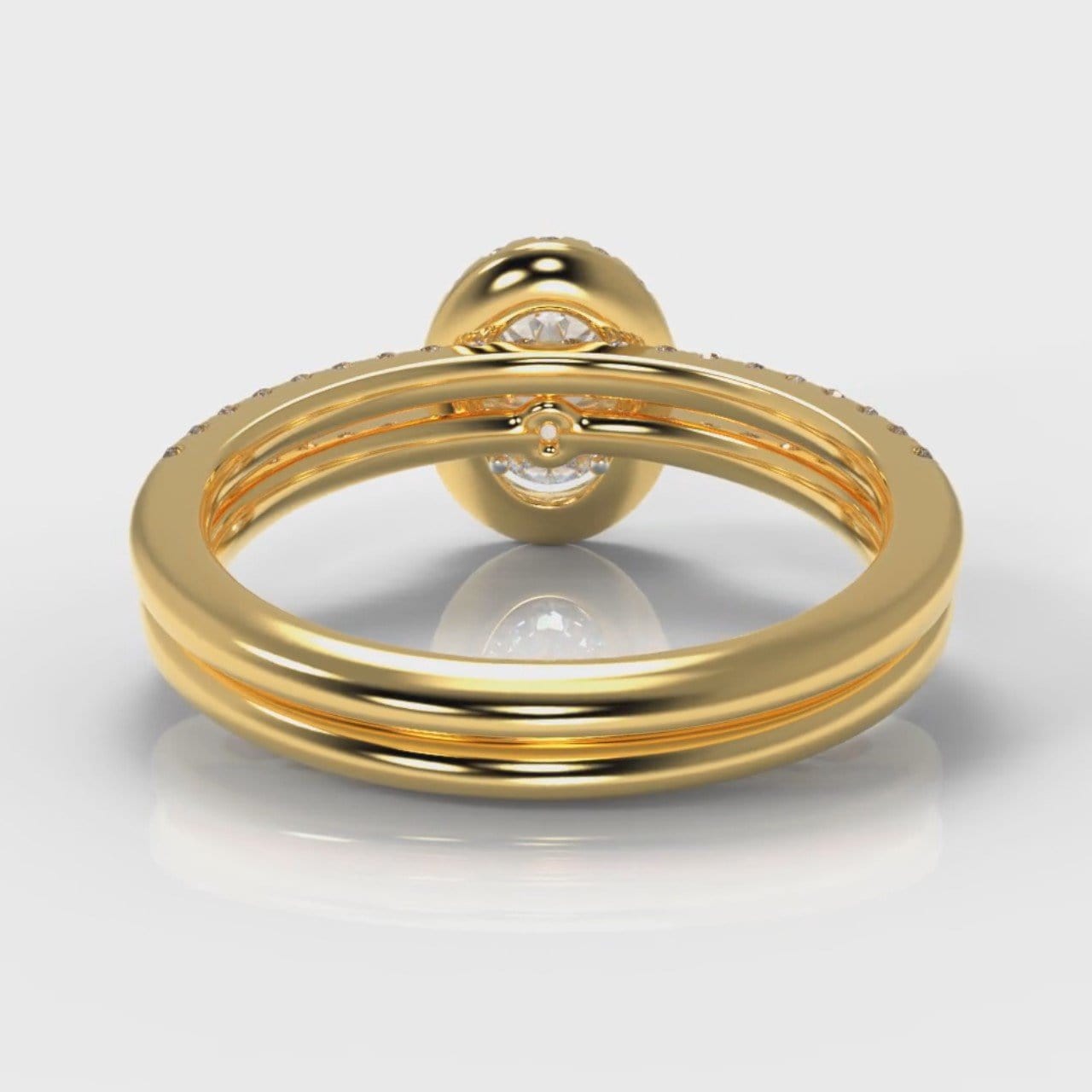 Petite Micropavé Oval Diamond Halo Bridal Set - Yellow Gold